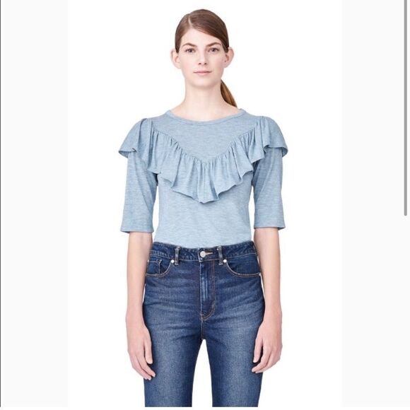 Rebecca Taylor Tops - Rebecca Taylor Melange Wool Blend Ruffle Top in Glacier